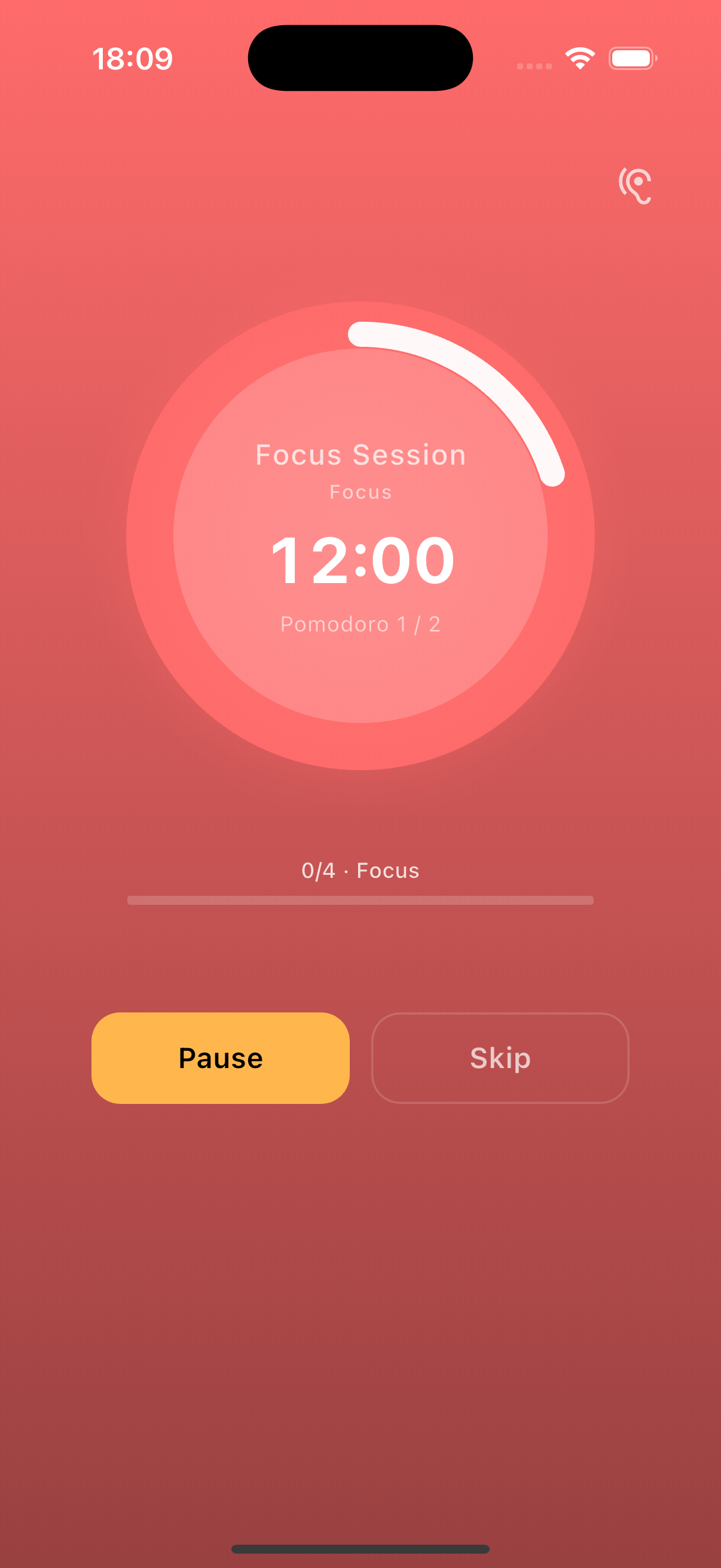 Atteno Pomodoro screen